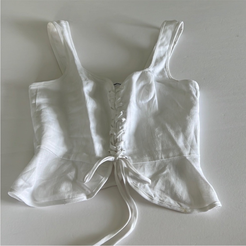 Reformation White Lace-Up Linen Tank Top